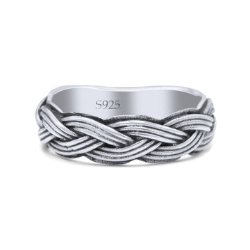 Braided Modern Thick Celtic Woven Design Oxidized Band Solid 925 Sterling Silver Thumb Ring 5mm(0.19)